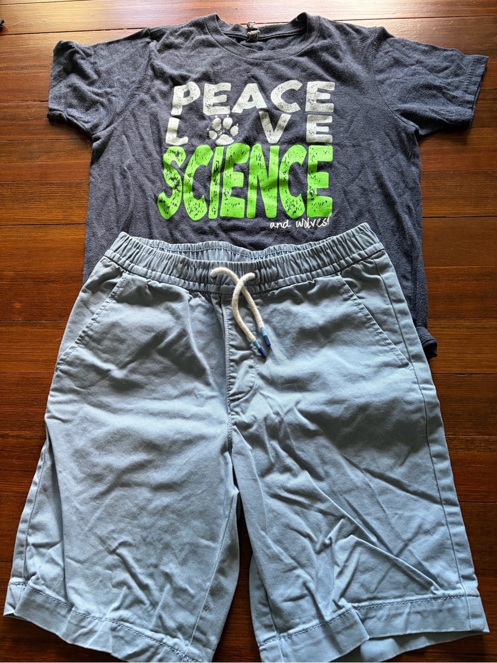 Science/wolf theme Next Level Apparel Charcoal Gray Crewneck Tee and Gap Shorts